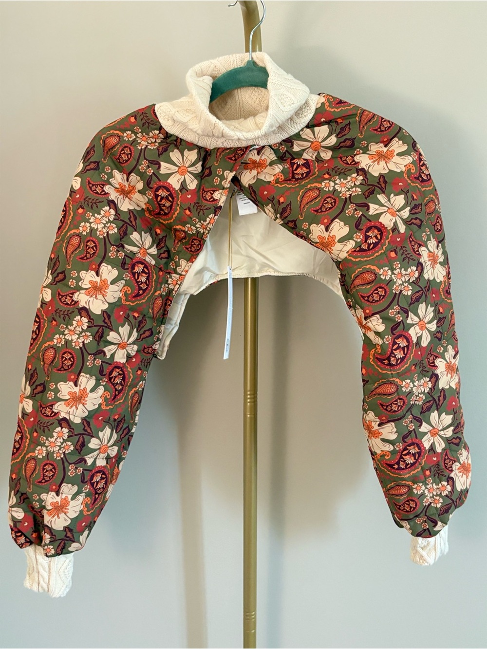 House of Harlow 1960 Floral Paisley Quilted Cropped Jacket - Green - Picture 2 of 5